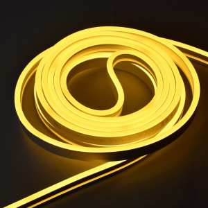 Комплект НЕОНОВОЙ светодиодной ленты, ТЕПЛЫЙ свет (3000K). 220В, 2835-120LED, 8W/m (5m-40W), IP65 (Ширина 7мм) + Cетевой шнур драйвер