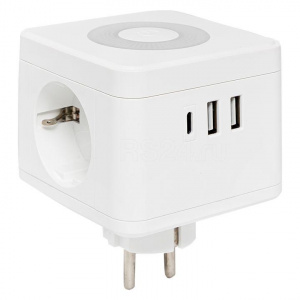 Разветвитель электрический на 3 розетки + 2хUSB 2.4А + Type C + НОЧНИК, С/Заземл 16А (Белый)