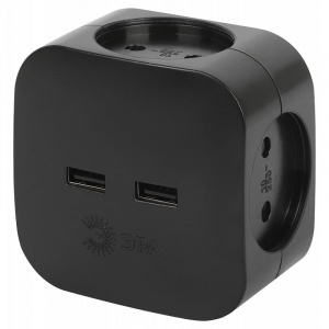 Разветвитель электрический SP-4-USB-B на 4 розетки + 2xUSB 2400mA, Без/Заземл 10А (Черный/Белый)
