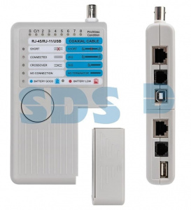 Тестер кабеля универсальный 5 в 1 RJ-45+RJ-11/RJ-12+1394+USB+BNC 3468 для тестирования витой пары, телефонного, USB и коаксиального кабелей.