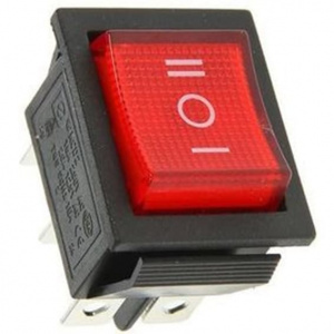Клавишный Переключатель 250V 15А (6с) ON-OFF-ON красный с подсветкой и нейтралью