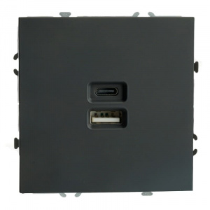 РОЗЕТКА 2-местн. USB + Type C СП (Механизм) ЧЕРНЫЙ уголь, soft touch "ЭМИЛИ" 250В, 20W RST10-5115-05