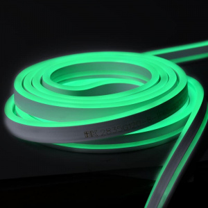 Комплект НЕОНОВОЙ светодиодной ленты, ЗЕЛЕНЫЙ свет. 220В, 2835-120LED, 8W/m (5m-40W), IP65 (Ширина 7мм) + Cетевой шнур драйвер
