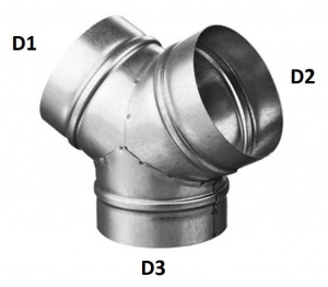 Тройник-Штаны Y-образный, D1-315/ D2-250/ D3-250мм, (под углом 45градус. оцинк. 0,5мм), для круглых воздуховодов, (ВИ)
