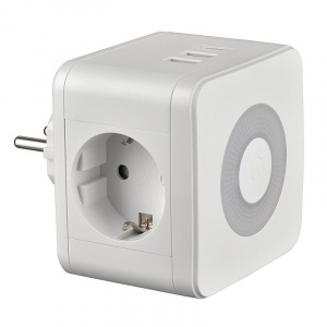 Разветвитель электрический на 2 розетки + 2хUSB 2.4А + Type C + НОЧНИК, С/Заземл 16А (Белый) S-GES2-16SBUC WHITE/BLACK