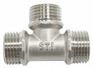 ТРОЙНИК (НР 15мм = 1/2" Ш/Ш/Ш) Равнопроходной, ЛАТУНЬ STI