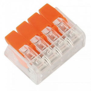 Клемма РЫЧАЖНАЯ ПРОЗРАЧНАЯ, 4-проводная СМК 221-614 до 4,0 мм2 Универсальная