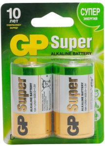 Батарейка Алкалиновая GP (LR20 BL2 Super ) БОЛЬШОЙ БОЧЕНОК тип D (блист.2шт / цена за 1шт !!!!) Емкость 14300мАч, от -18*С до +40*С