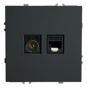 РОЗЕТКА TV + Компьютерная RJ-45 СП (Механизм) ЧЕРНЫЙ уголь, soft touch "ЭМИЛИ" RST00-5106-05
