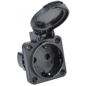 Розетка панельная 2P+PE 16А IP54 РП13-3 с защ. крышкой с заземл. ЧЕРНАЯ. MAGNUM IEK PSN71-016-3-2-54-K02