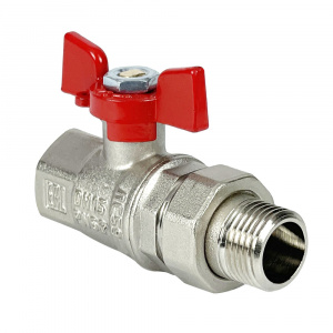 КРАН шаровый PREMIUM, АМЕРИКАНКА (15мм = 1/2" ВР/НР) БАБОЧКА, Латунь/Никель.