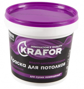 Краска водно-дисперсионная для потолков Krafor, матовая, 6,5 кг, супербелая