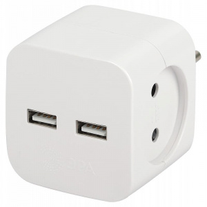 Разветвитель электрический SP-2-USB-B на 2 розетки + 2xUSB 2400mA, Без/Заземл 10А (Белый/Черный)