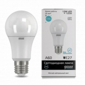 Лампа светодиодная  12W /4100K белый свет /цоколь E27, А60