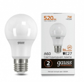 Лампа светодиодная   7W /2700K теплый свет/цоколь E27, А60