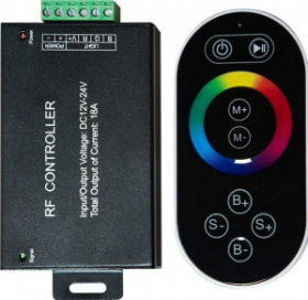 Контроллер для RGB светодиодной ленты 216Вт, 12/24V, IP20, ЧЕРНЫЙ, 18А, с радиоканальный пультом, с Димером